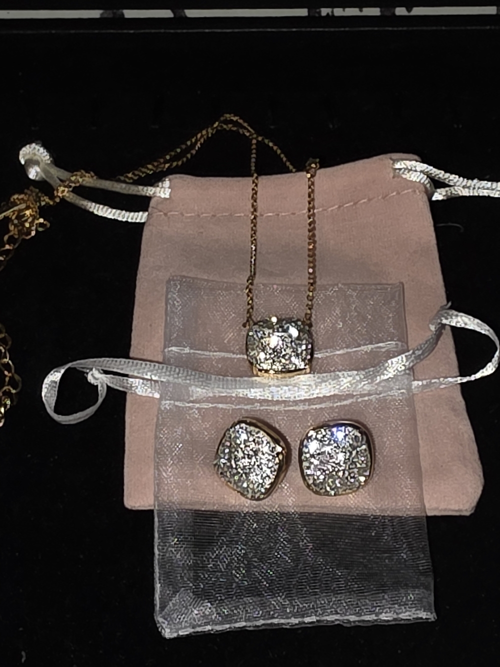 kate spade Gold-Tone Pave Crystal Pyramid Necklace and Matching Stud Earrings